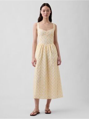 GAP Eyelet Seamed Drop Waist
Maxi Midi Dress Yellow White Garden Party XXL